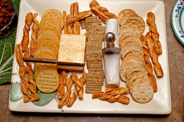Hors d'oeuvres tray of tasty cheese and crackers. St Paul Minnesota MN USA