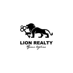 lion realty with key vector logo design