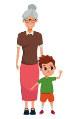 Family grandmother with grandchildren cartoon