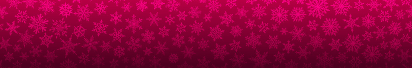 Naklejka na ściany i meble Christmas banner of many complex small snowflakes in purple colors. With horizontal repetition