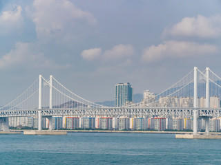 Many building with the Gwangan Bridge in the famous Haeundae District