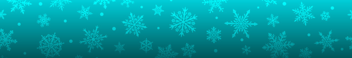 Naklejka na ściany i meble Christmas banner of complex big and small snowflakes in light blue colors. With horizontal repetition