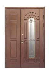 Modern external metal door on white background