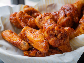 Close up shot of deep fried Korean style chick wings