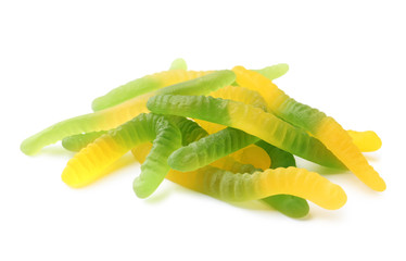 Sweet color jelly worms isolated on white