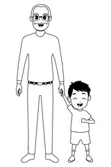 grandson and grandfather of hand in black and white