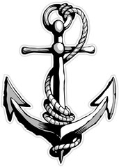  Vector anchor with the rope, marine logo isolated on white background.