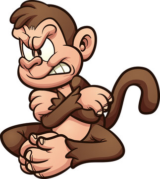 Angry cartoon monkey with crossed arms clipart. Vector illustration with simple gradients. All in a single layer. 