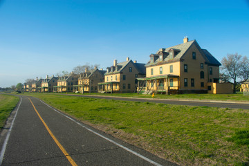 Row of houses at Fort Hancock, National Recreational Area in Sandy Hook, New Jersey, that are in badly need of repair -02