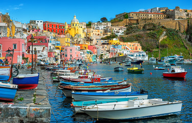 Marina di Corricella, Procida island, Naples, Italy - obrazy, fototapety, plakaty