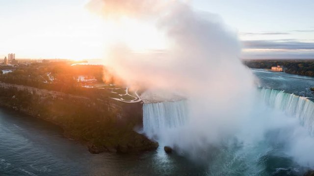 Beautiful aerial view of Niagara Falls during a vibrant sunrise. Located near Toronto, Ontario, Canada. Still Image Continuous Animation