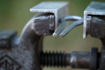 Close-up of a various parts of jaw harps, khomuses, folk musical instruments, selective focus
