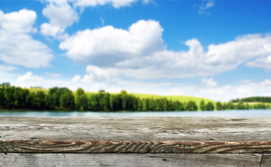 Empty wooden table background for display montages