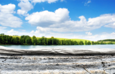 Empty wooden table background for display montages
