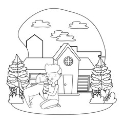 Boy with dog cartoon design