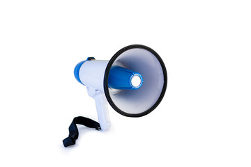Megaphone white and blue isolated on white background
