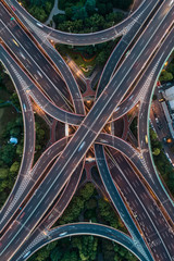 Aerial view of highway and overpass in east Yan`an road, Shanghai city