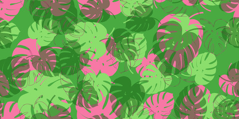 Summer pattern exotic tropical seamless vector with monstera's foliage background. Exotic wallpaper