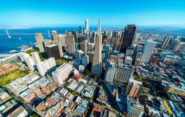 Downtown San Francisco aerial view of skyscrapers
