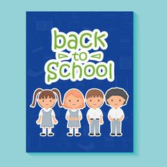 cute little students with back to school message