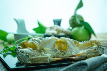 Close up of crab egg pickled fish sauce