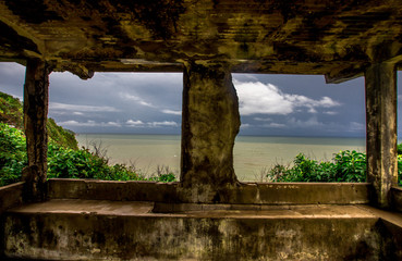 Blurred wallpaper of nature by the sea, with the wind blowing through, rain storms passing through,...