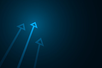 Up arrows perspective on dark blue background illustration, copy space composition, business growth concept.