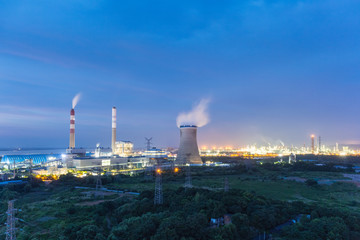 coal-fired power plant at night