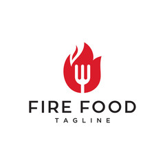 fire spicy food fork concept vector icon logo design