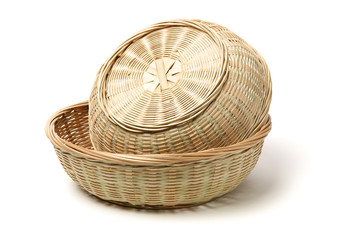 Bamboo basket hand made isolated on white background. Woven from bamboo tray.