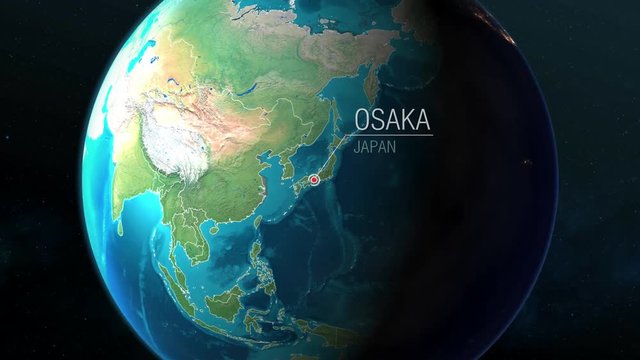 Japan - Osaka - Zooming from space to earth