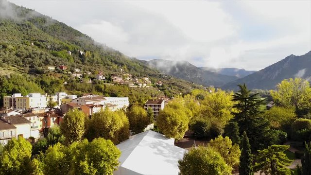 Video of the city of Sospel in France, with birds flying