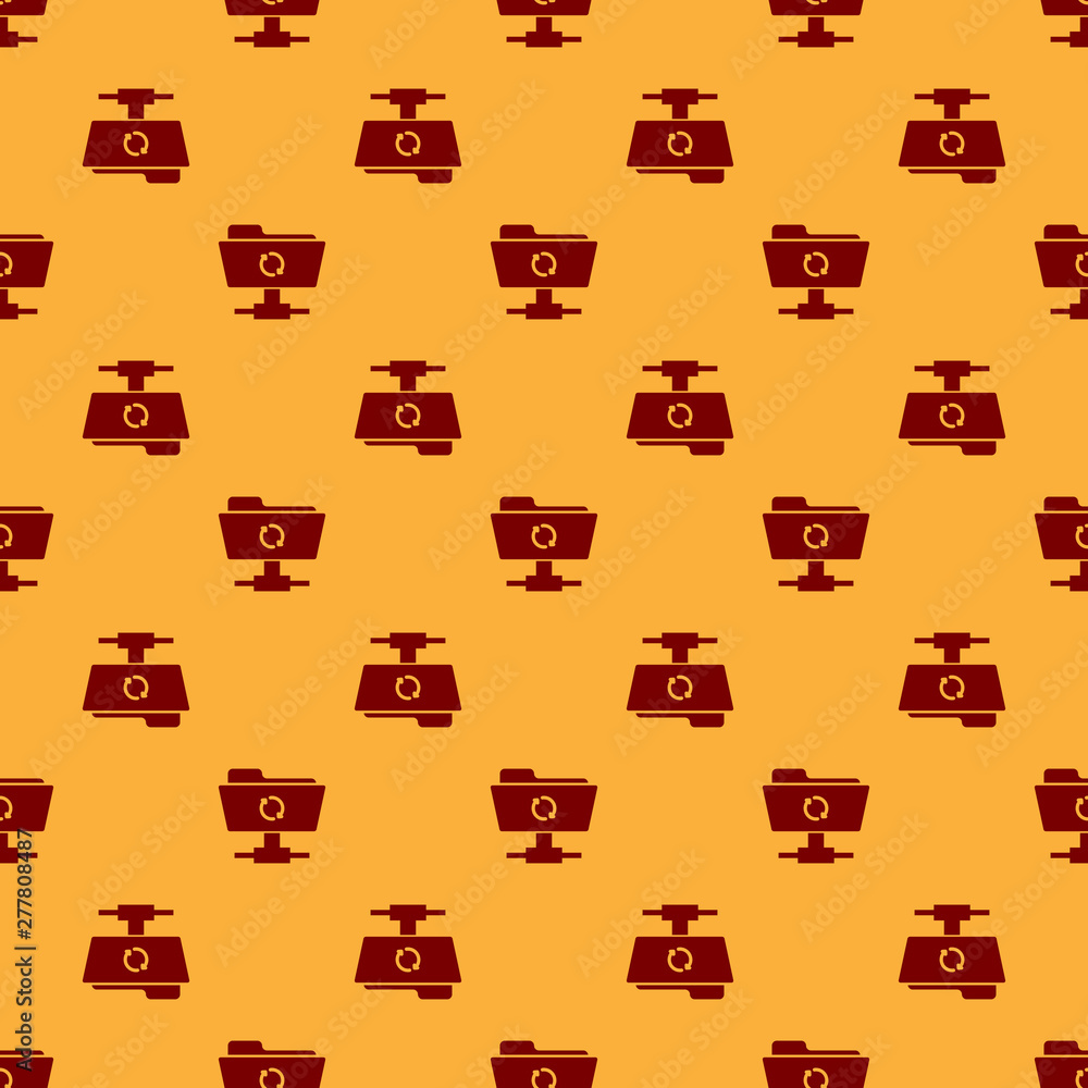 Aufkleber red ftp sync refresh icon seamless pattern on brown background. concept of software update, transfer