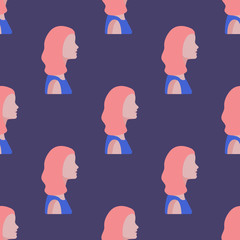 Seamless pattern with women faces