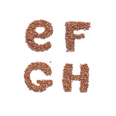 English alphabet. Hand made letters from buckwheat