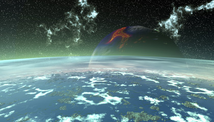 Fototapeta premium Someone else's planet. Space. 3D rendering
