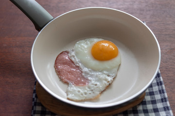 fried egg and bacon on a pan