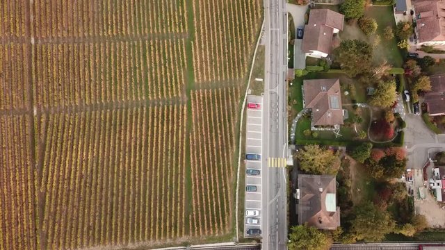  View of drone flying over rural area in Switzerland