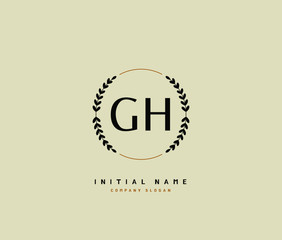 G H GH Beauty vector initial logo, handwriting logo of initial signature, wedding, fashion, jewerly, boutique, floral and botanical with creative template for any company or business.