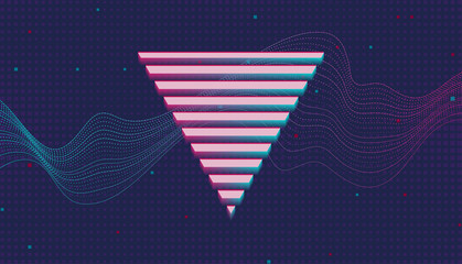 Abstract retro background with dots linear waves and triangle