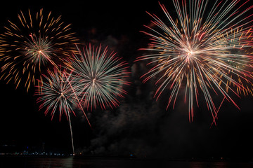Colorful of fireworks in Happy New Year 2020 holiday festival