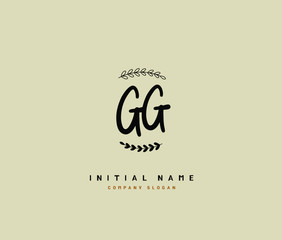 Obraz premium G GG Beauty vector initial logo, handwriting logo of initial signature, wedding, fashion, jewerly, boutique, floral and botanical with creative template for any company or business.