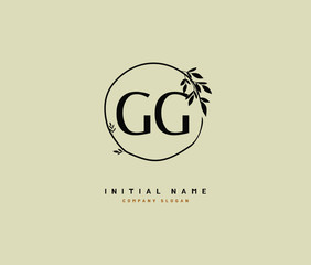 G GG Beauty vector initial logo, handwriting logo of initial signature, wedding, fashion, jewerly, boutique, floral and botanical with creative template for any company or business.