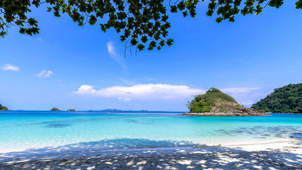 beautiful beach view Koh Chang island seascape at Trad province Eastern of Thailand on blue sky background , Sea island of Thailand landscape