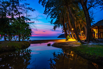 Purple violet sky at the beach and sea, in Twilight Time, Koh Kood, Trad province, Thailand.