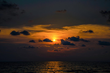 Classic beautiful Twilight romantic and amazing sunset moment at the Chantaburi beach - East of Thailand.