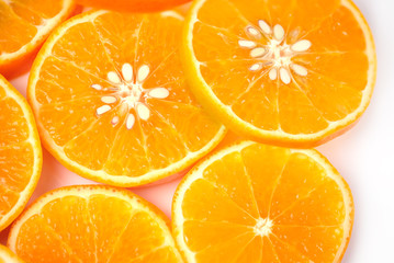 Slice orange fruit isolated on white background. Healthy food concept, Flat lay, top view - Image