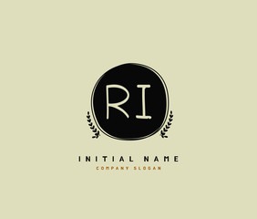 R I RI Beauty vector initial logo, handwriting logo of initial signature, wedding, fashion, jewerly, boutique, floral and botanical with creative template for any company or business.