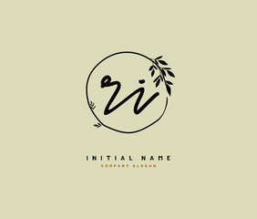 R I RI Beauty vector initial logo, handwriting logo of initial signature, wedding, fashion, jewerly, boutique, floral and botanical with creative template for any company or business.
