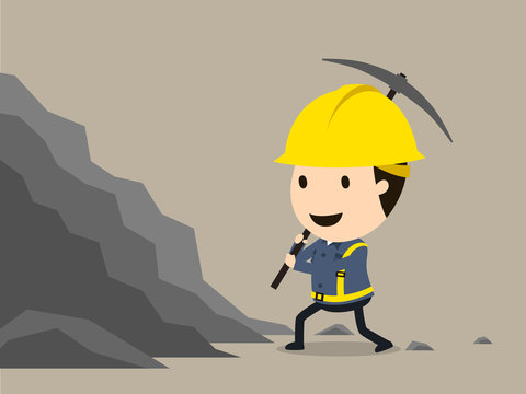 Dig out with a pickaxe, Vector illustration, Safety and accident, Industrial safety cartoon